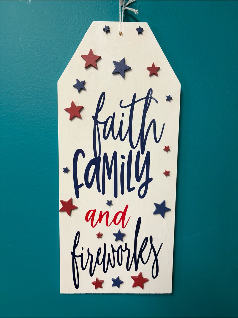 Patriotic 'Faith Family and Fireworks' Wall Hanging - White, Red & Blue